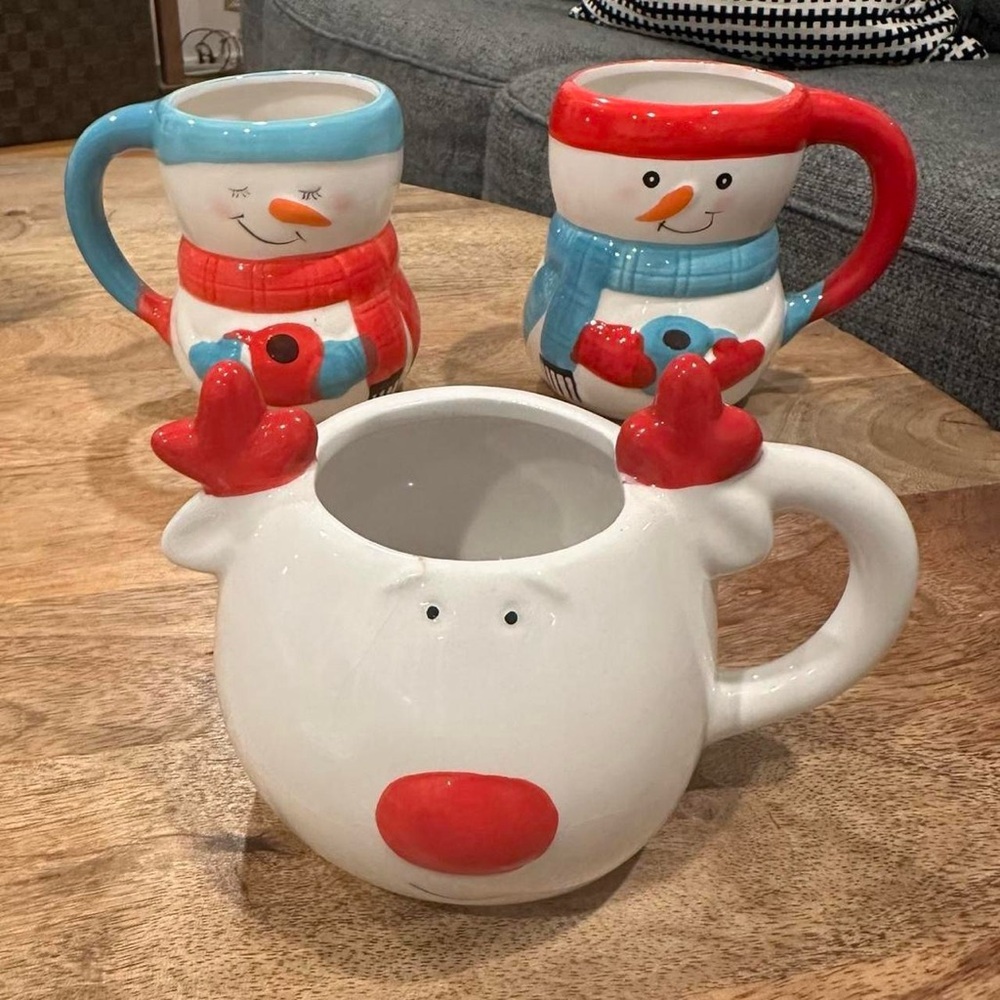 Holiday mugs set of 3- 2 Snowmen and 1 reindeer